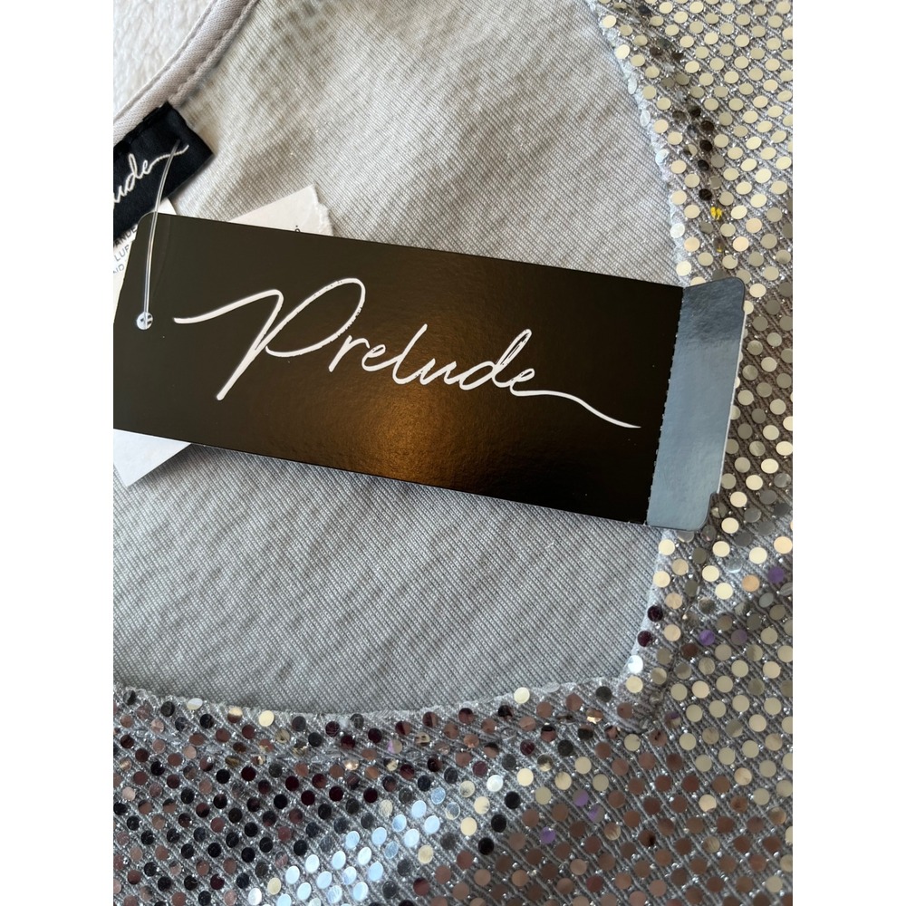 Prelude Silver Sequin Bell Sleeve V Neck Top‎ Size Medium - Picture 7 of 7
